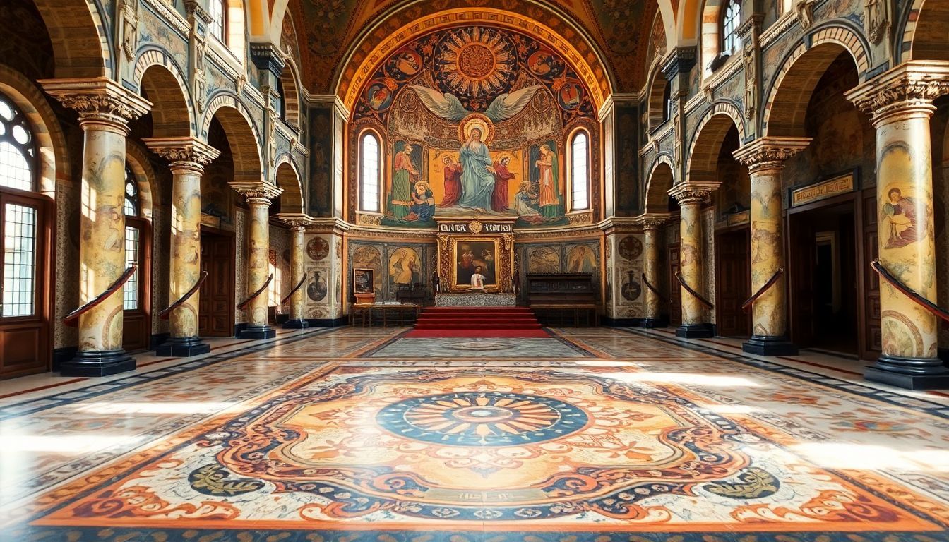 A grand mosaic floor inside the Church of All Nations in Jerusalem.