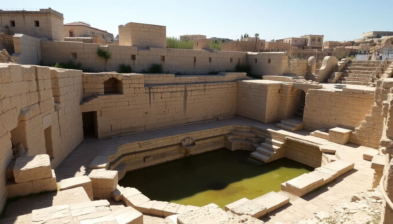 An ancient ritual bath set among old stone ruins in the Herodian Quarter.