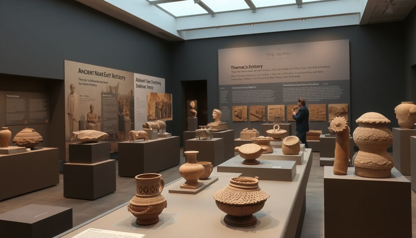 Ancient Near East artifacts displayed in a museum exhibit.