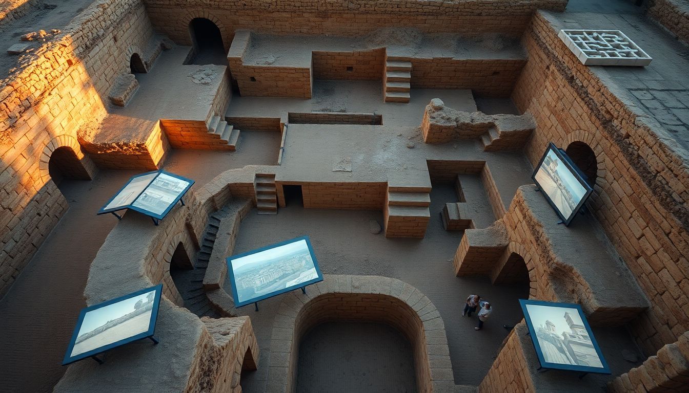 Aerial view of the Southern Wall excavations with virtual displays.