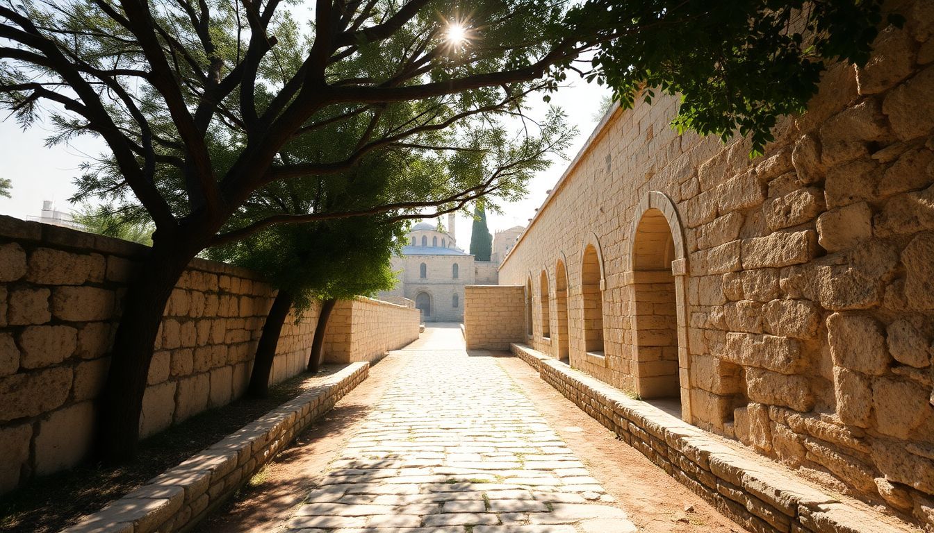 A stone pathway leading to historic sites on Mount Zion in Jerusalem.