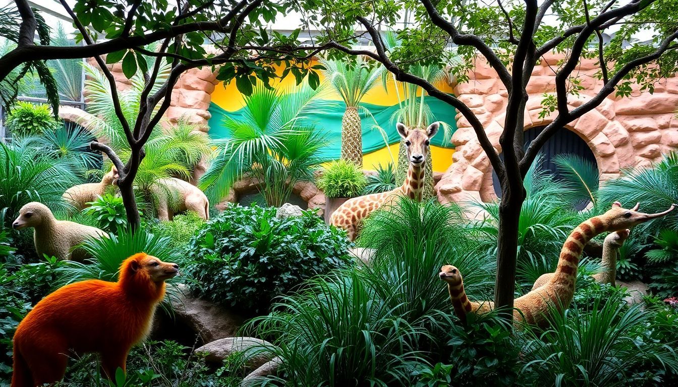 An exhibit at the Biblical Zoo in Jerusalem featuring exotic animals.